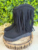 Bota Infantil Preta Boiadeira Cowgirl Franjas Camurça