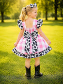 Vestido Infantil Xadrez Branco Rosa Fazendinha Vaquinha Laço