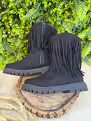 Bota Infantil Preta Boiadeira Cowgirl Franjas Camurça