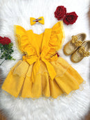 Romper Infantil Temático Princesa Bela Amarelo C/ Laço de Cabelo