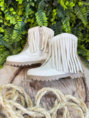 Bota Infantil Off White Bege Claro Cowgirl Franjas Camurça