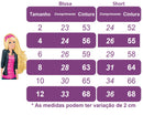 Conjunto Infantil da Barbie Rosa C/ Saia Colorido e Laço Casual