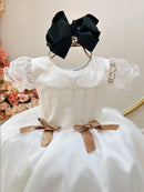 Vestido Infantil Off White Busto Strass C/ Bolero Xadrez Luxo