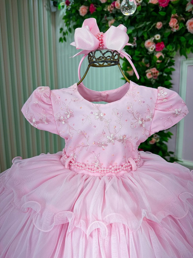 Vestido Infantil Menina Bonita 4 Saias Rosa Bebe