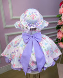 Vestido Miss Cherry Chapeu Lilas Flores e Borboletas