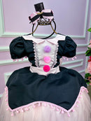 Vestido Temáticos Kids Mundo Bita Preto e Rosa