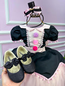 Vestido Temáticos Kids Mundo Bita Preto e Rosa