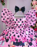 Vestido Temáticos Kids Minnie/Minie Rosa Com Preto