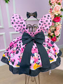 Vestido Temáticos Kids Minnie/Minie Rosa Com Preto