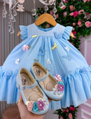 Vestido Vila Lele Jardim das Borboletas Baby Liz Azul Bebe
