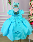 Vestido Infantil Ysa Kids Azul Verde Tiffany Peito Perolas Elegante Laço Conforto Festas Eventos