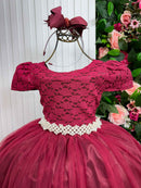 Vestido Enjoy Longo Laura Peito rendado Marsala