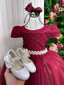 Vestido Enjoy Longo Laura Peito rendado Marsala