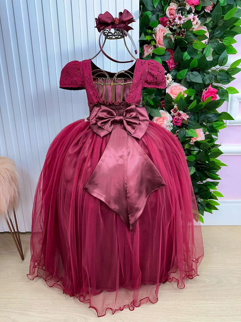Vestido Enjoy Longo Laura Peito rendado Marsala
