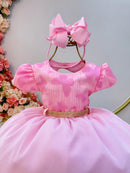Vestido Infantil Rosa C/ Borboletas e Strass no Busto Luxo