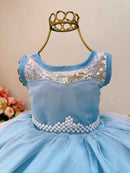 Vestido Infantil Azul Frozen Elsa Gelo C/ Capa de Luxo