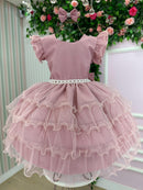 Vestido Infantil Menina Rose Babado Glitter Luxo Acompanha Laço BRINDE Casamento Daminha Formatura