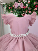 Vestido Infantil Menina Rose Babado Glitter Luxo Acompanha Laço BRINDE Casamento Daminha Formatura
