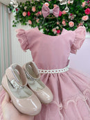 Vestido Infantil Menina Rose Babado Glitter Luxo Acompanha Laço BRINDE Casamento Daminha Formatura