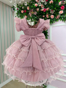 Vestido Infantil Menina Rose Babado Glitter Luxo Acompanha Laço BRINDE Casamento Daminha Formatura