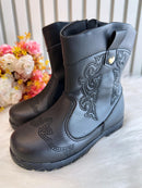 Bota infantil Boiadeira Texana Preto Com Zíper Luxo