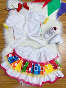Conjunto Meninas Junino Cropped Colorido Branco C/ Mini Saia