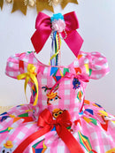Vestido Infantil Junino Luxo Rosa Xadrez Bolofofos