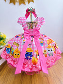Vestido Infantil Junino Luxo Rosa Xadrez Bolofofos