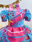 Vestido Infantil Junino Festas Azul Florzinhas Coloridas