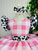 Vestido Tematicos Kids Fazendinha Rosa Vaquinha