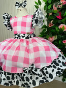 Vestido Tematicos Kids Fazendinha Rosa Vaquinha