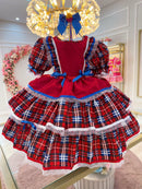 Vestido infantil Junino Arraiá Festa Vermelho Xadrez Colorido