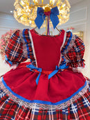 Vestido infantil Junino Arraiá Festa Vermelho Xadrez Colorido