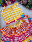 Conjunto Junino Banana Club Luxo Sofia Xadrez Amarelo