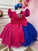Vestido Infantil Stitch Angel Pink Azul Glitter C/ Led Colorido