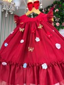 Vestido de luxo jardim de borboleta pra aniversario festa