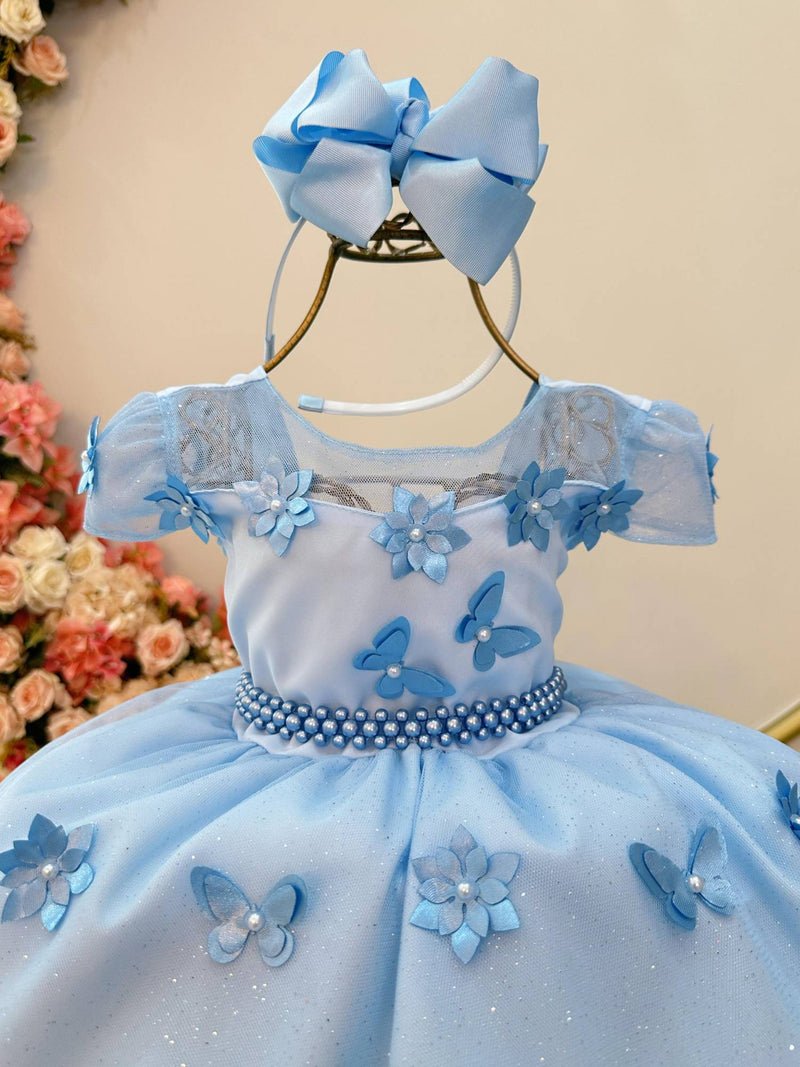 Vestido Infantil Azul Claro Jardim Encantado Festas Luxo