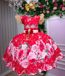 Vestido Marie Natalia Flores Vermelho - Natal festa aniversario