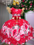 Vestido Marie Natalia Flores Vermelho - Natal festa aniversario