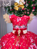 Vestido Marie Natalia Flores Vermelho - Natal festa aniversario