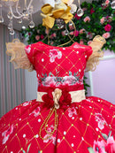 Vestido Marie Natalia Flores Vermelho - Natal festa aniversario
