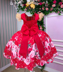 Vestido Marie Natalia Flores Vermelho - Natal festa aniversario