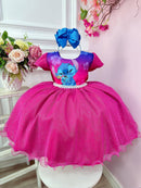 Vestido Infantil Lilo Stitch Pink e Azul Com Glitter Festas