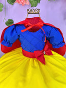 Vestido Infantil Branca de Neve Amarela Com Capa Festas