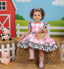 Vestido Tematicos Kids Fazendinha Rosa Vaquinha