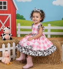 Vestido Tematicos Kids Fazendinha Rosa Vaquinha