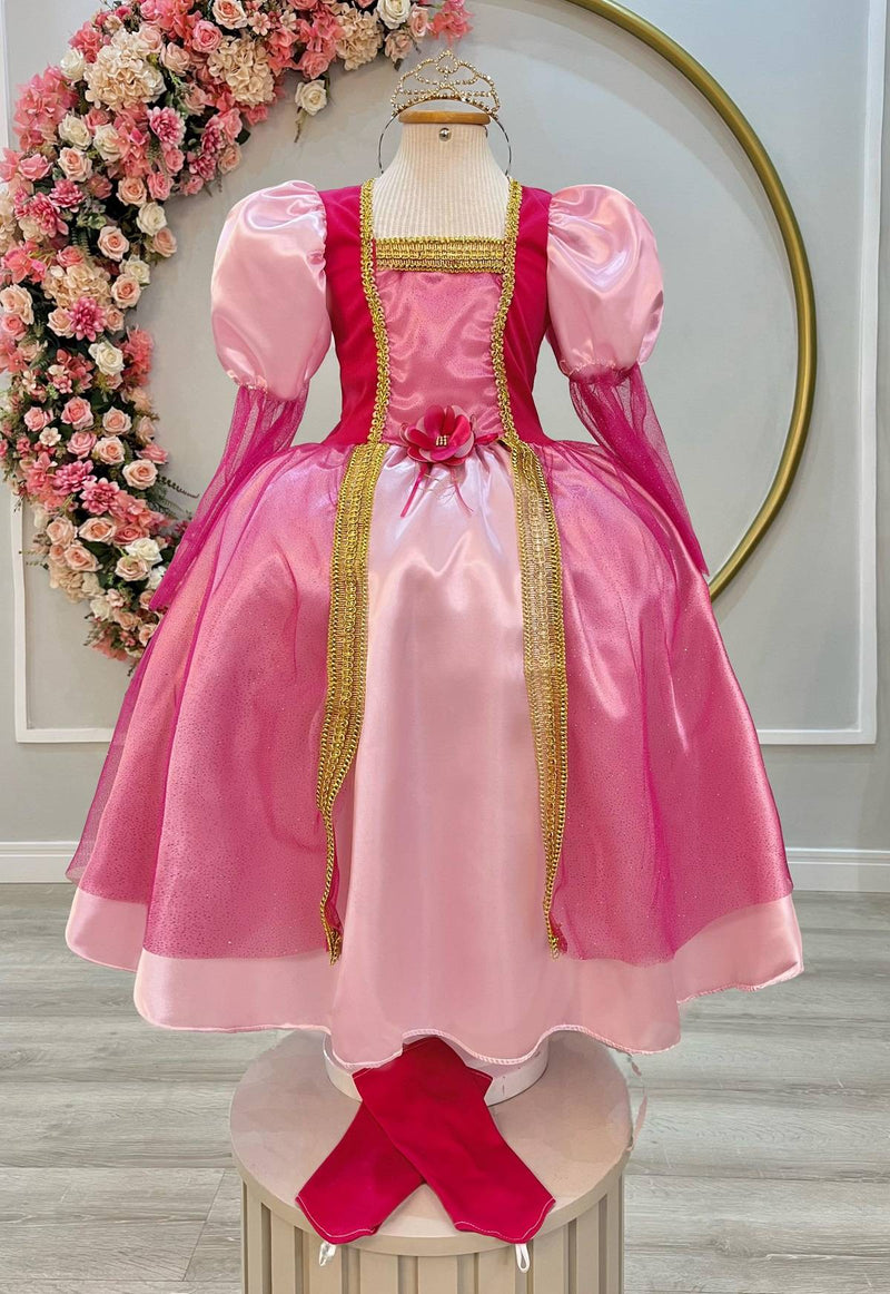 Fantasia Infantil Princesa Aurora C/ Luvas Luxo Festas