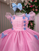 Vestido Marie Jardim Encantado Rosa Borboletas Azul