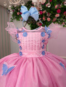 Vestido Marie Jardim Encantado Rosa Borboletas Azul