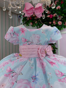 Vestido Ysa Kids Jardim Florido Elisa Azul Bebe